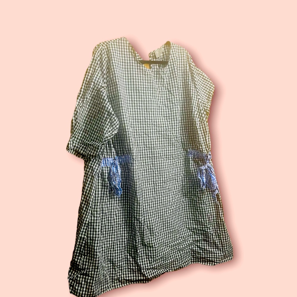 Mixed plaid dress with tie side closures